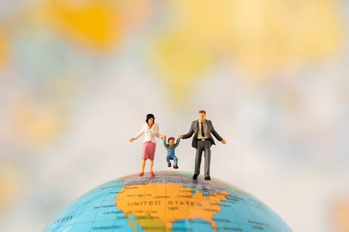 Graphic Image of family on the globe